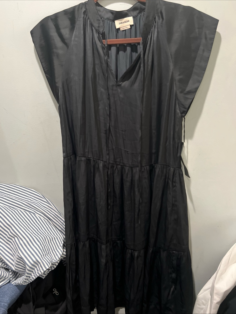 Zadig & Voltaire Rito satin Black Tiered V-Neck Dress
